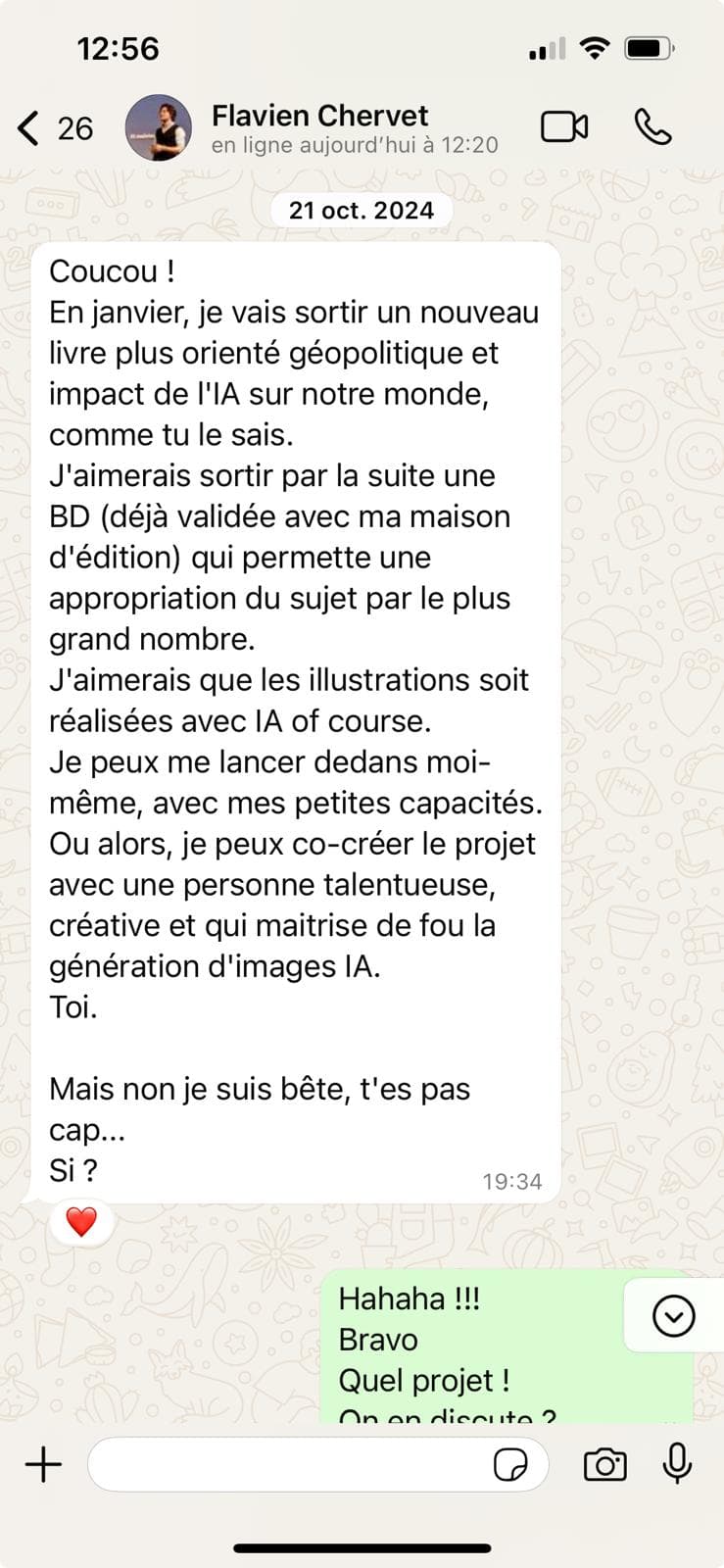 Screenshot WhatsApp — genèse du projet HELO